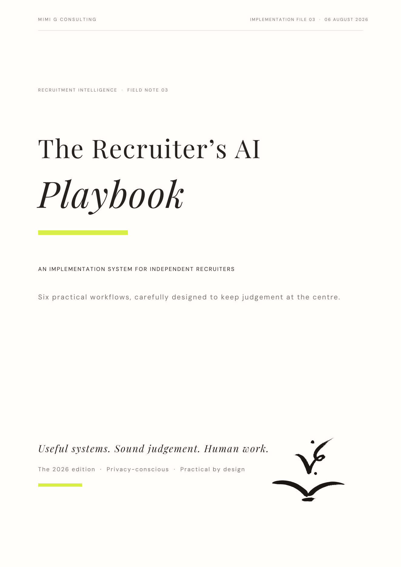 Cover of The Recruiter’s AI Playbook by Mimi G Consulting